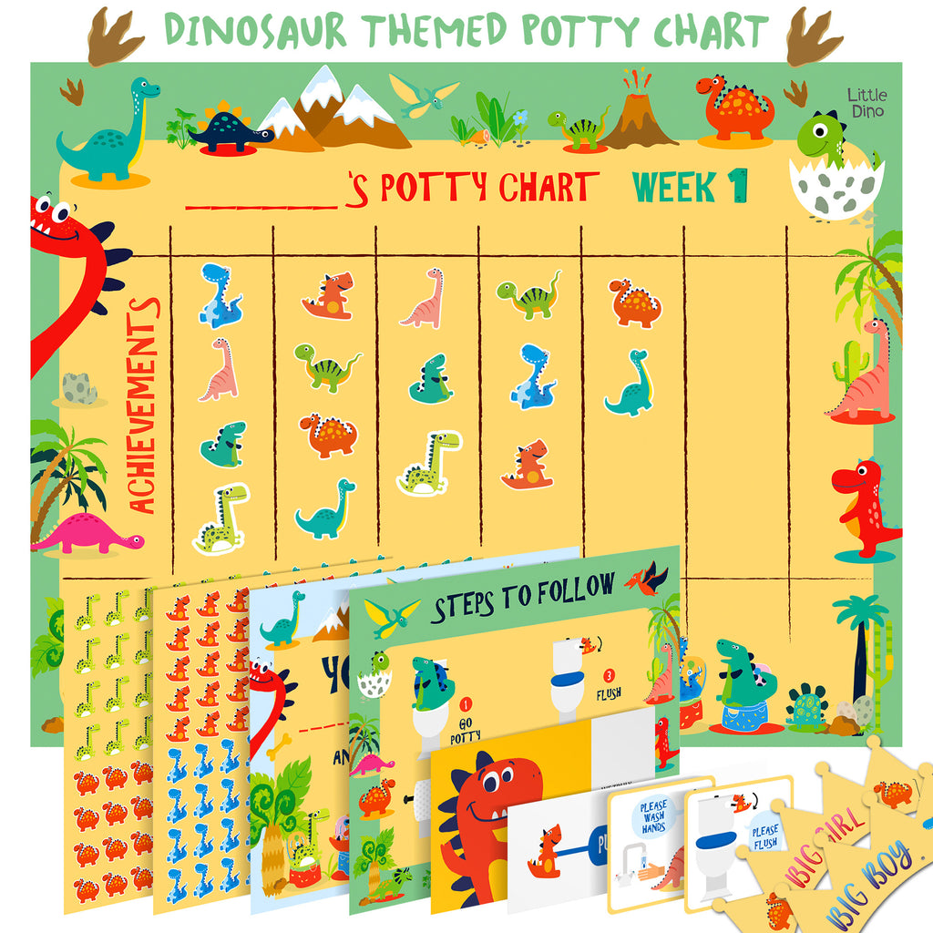 Potty Training Chart For Toddlers – Dinosaur Design - Reward Your Child – Sticker Chart, 4 Week Chart - Athena Futures Inc.