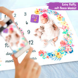 Baby Monthly Milestone Blanket Girl Floral – Soft Fluffy Design – 60 x 40 in - Athena Futures Inc.