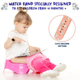 Potty Training Timer Watch with Flashing Lights and Music Tones - Water Resistant, Rechargeable, Unicorn Pattern Pink Band - Athena Futures Inc.