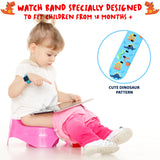 Potty Training Timer Watch with Flashing Lights and Music Tones - Water Resistant, Rechargeable, Dinosaur Pattern Colorful Band - Athena Futures Inc.