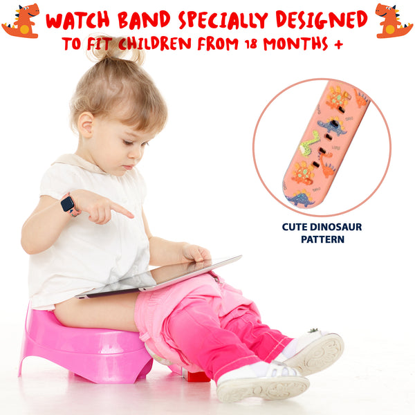 Potty Training Timer Watch with Flashing Lights and Music Tones - Water Resistant, Rechargeable, Dinosaur Pattern Pink Band - Athena Futures Inc.