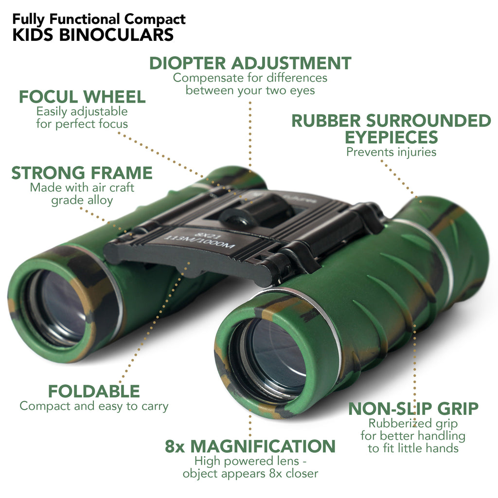 Binoculars For Kids 8X21 Compact Camouflage With High Grade Optics - Athena Futures Inc.